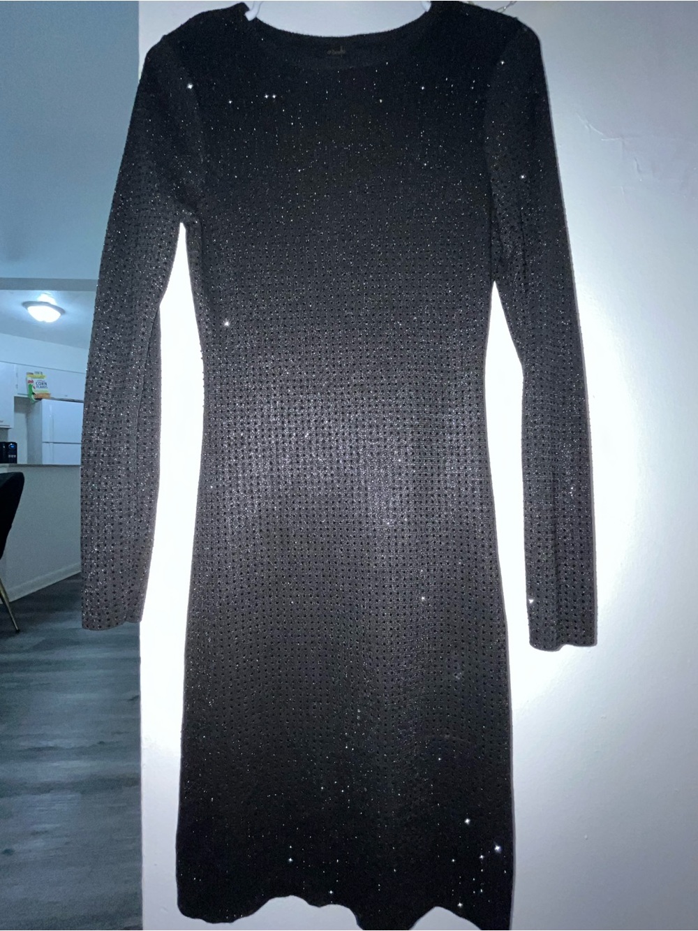 Black Long-Sleeve Ribbed Knit Dress